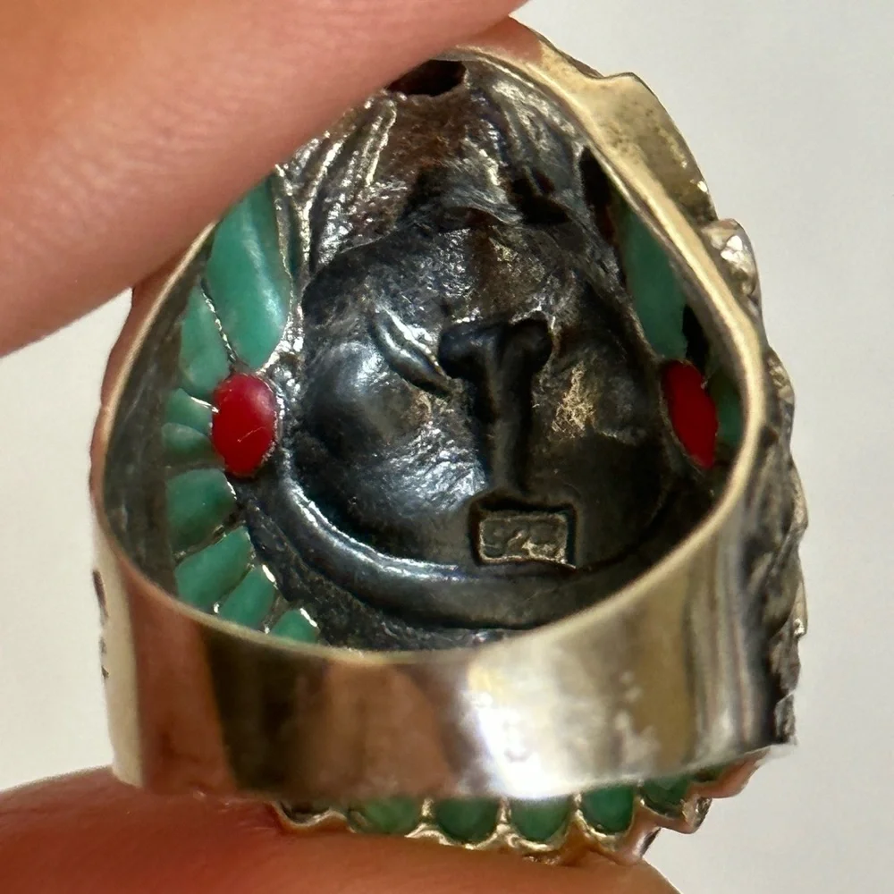 925 Silver 10 size Native American Indian Chief Warrior Ring